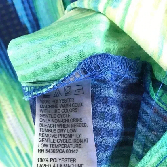 Alia Sheer Gingham Tye Die Button Down Top Shirt Blue Green Yellow Zigzag 16 - Picture 12 of 12